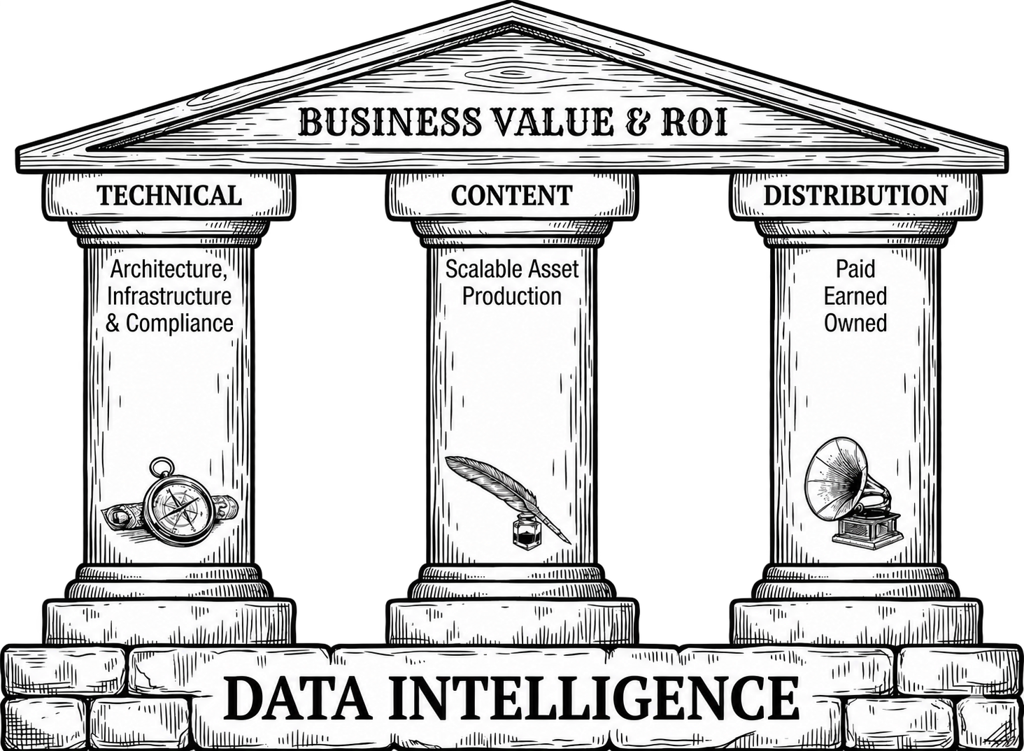 A temple representing the connected elements of Digital Authority