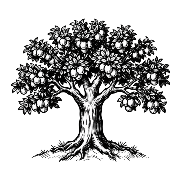 Woodcut of a fruit tree representing sustained growth