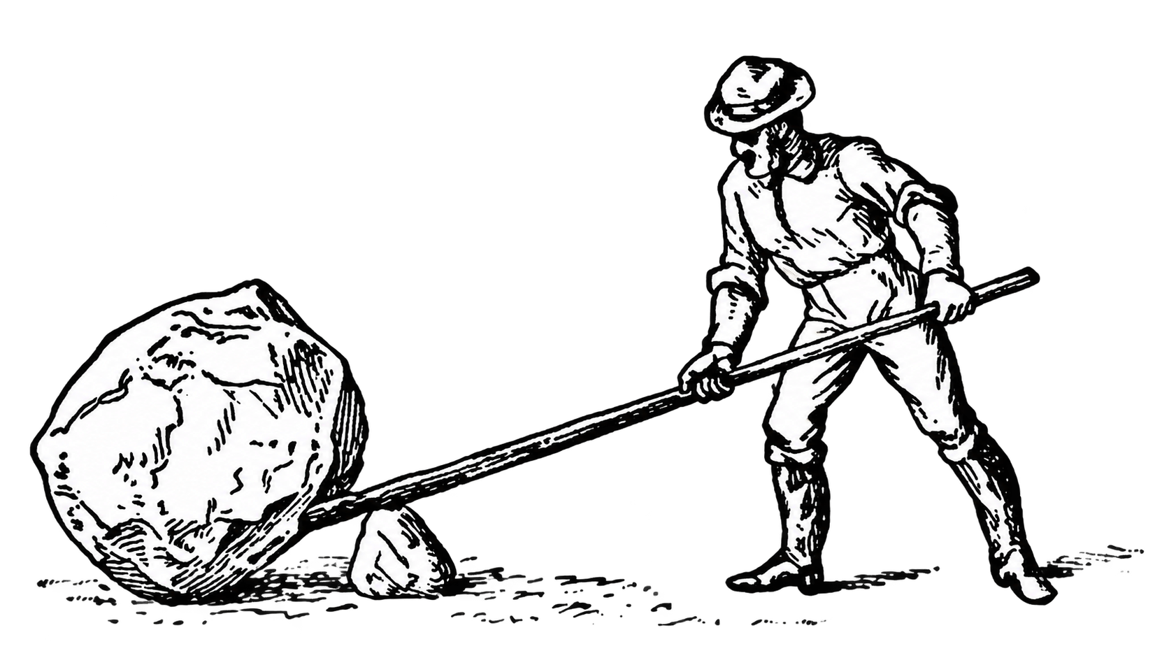 A person using a lever to move a boulder, representing working smarter